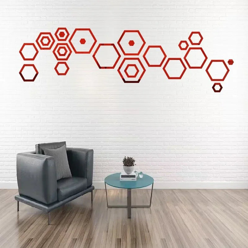 24pcs 3D Hexagonal Mirror Wall Stickers for Home Decor - Smarsty