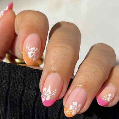 24 Piece Long Almond Press On Nails White French Tip - Smarsty