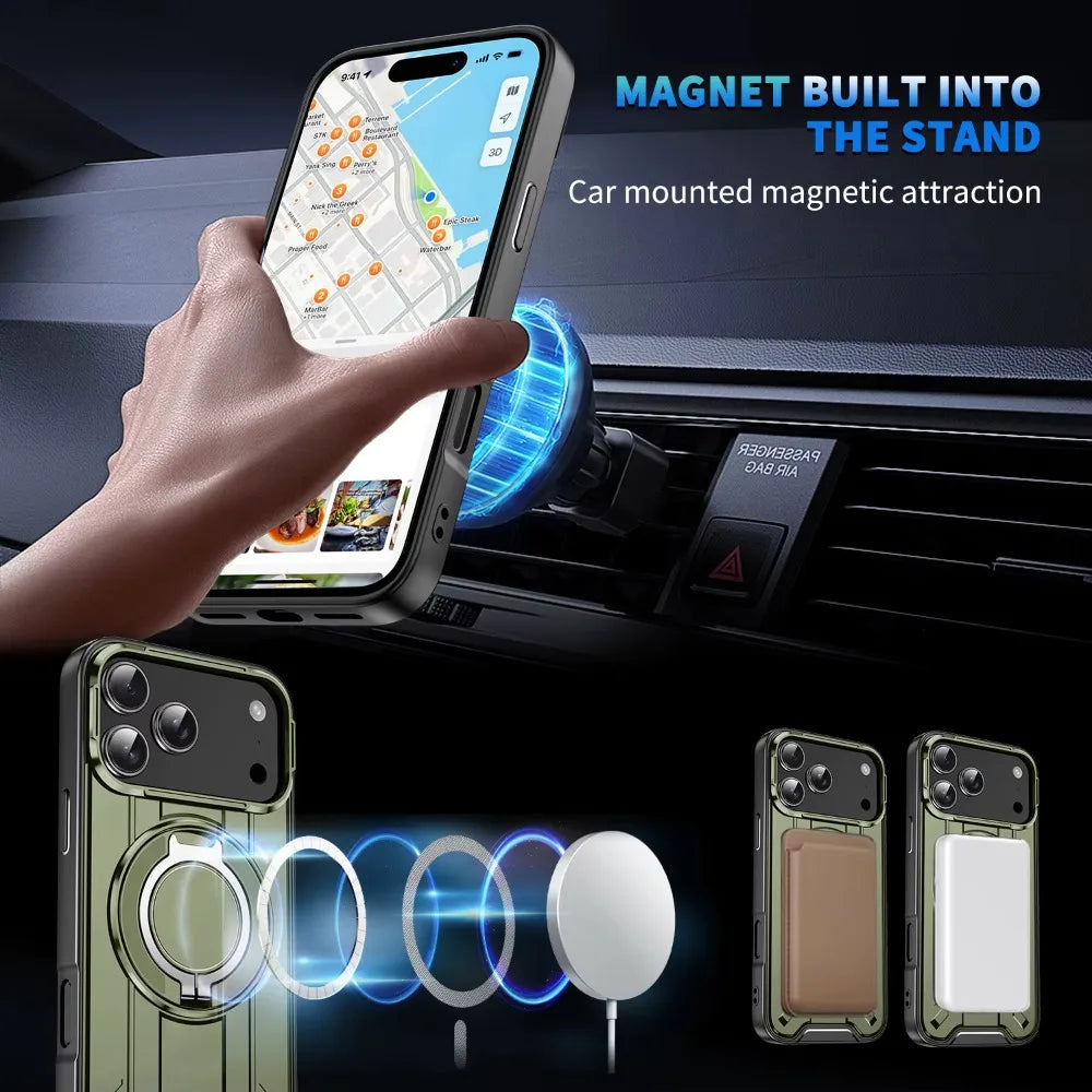 Magnetic Phone Case with 360° Rotate Stand for IPhone 17 16 15 14 13 12 11 Pro Max Plus For Magsafe Wireless Charge Armor