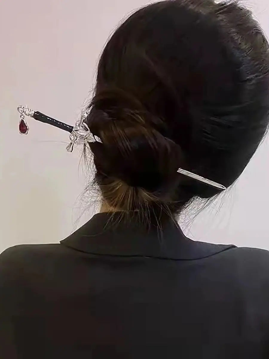 Chinese Style Sword Hairpin for Women with Ruby Accent - Smarsty