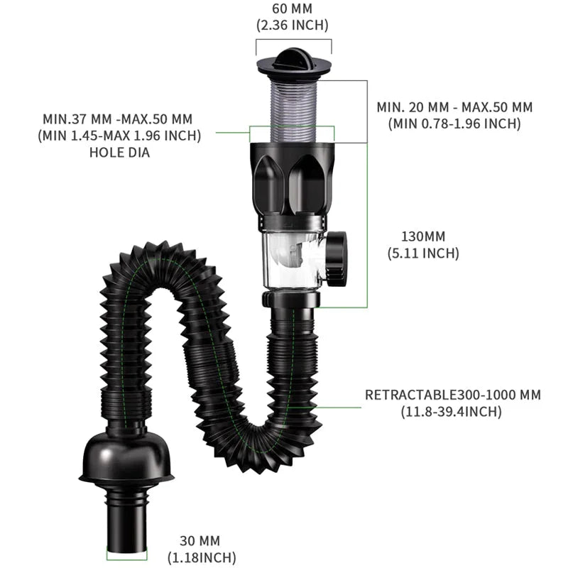 Flexible Anti-Odor Drain Pipe Set for Kitchen and Bathroom - Smarsty