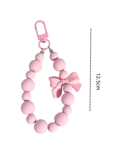 Pink pearl bow keychain, mobile phone chain, earphone bag, anti-lost rope, car keychain, beaded pendant, backpack pendant access - Smarsty