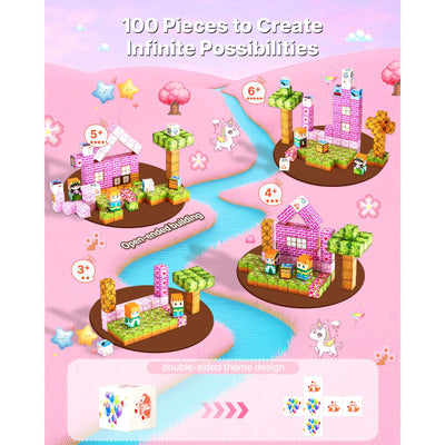 SucceBuy 100PCS Magnetic Blocks Princess Castle Set Magnetic Building Cubes STEM Montessori Sensory Toys for Kids Birthday Gift