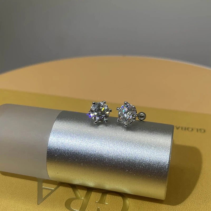 Moissanite Studs 0.5 To 2Ct Sterling Silver Screw Back - Smarsty