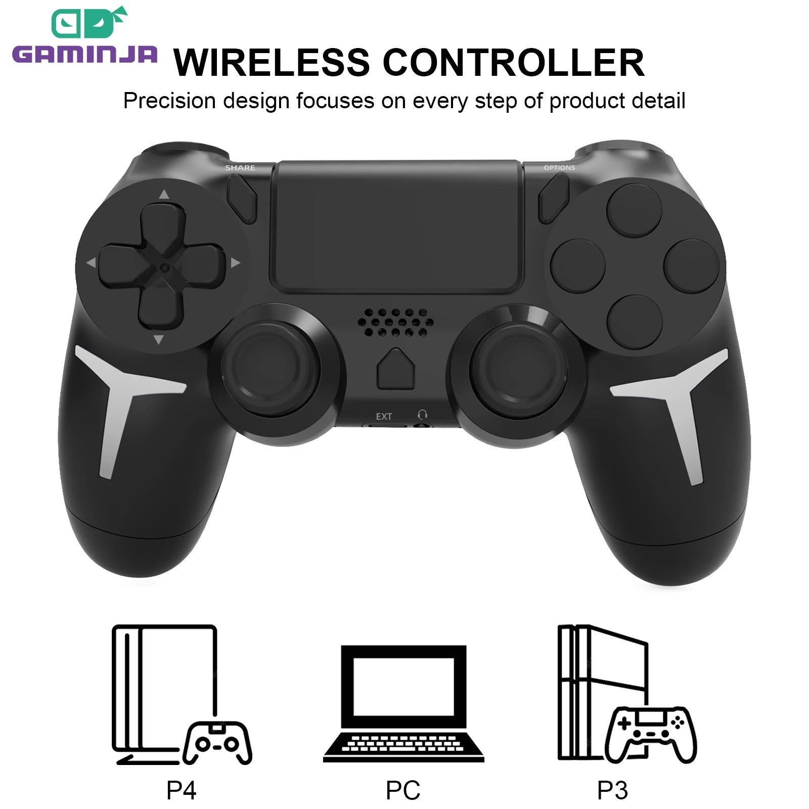 GAMINJA Wireless Gamepad Bluetooth Controller for PS4 PC - Smarsty