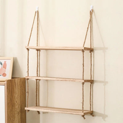 Wooden Floating Shelves for Wall Plant Flower Wood Swing Hanging Rope Storage Home Living Room Decor 1/2/3-tier by Smarsty