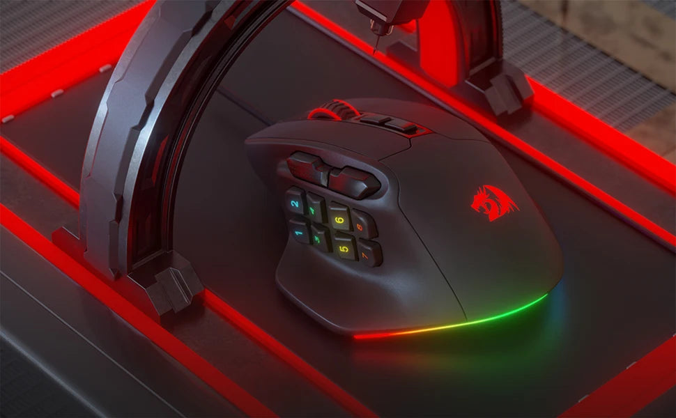 Redragon M811 Aatrox MMO Gaming Mouse, 15 Programmable Buttons Wired RGB Gamer Mouse w/ Ergonomic Natural Grip Build