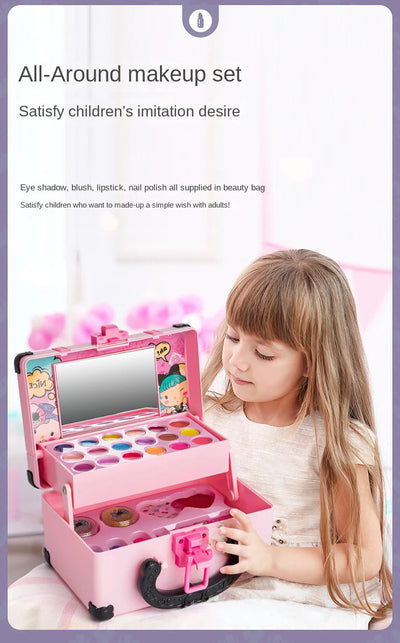 Children Makeup Cosmetics Pretend Playing Box Princess Make Up Girl Toy Play Set Lipstick Eye Shadow Safety Nontoxic Kit Toy Kid - Smarsty