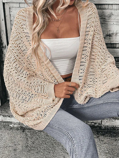 Polyester 100.00% solid color camisole knit cardigan elegant front open bat wing sleeve loose cardigan for women - Smarsty