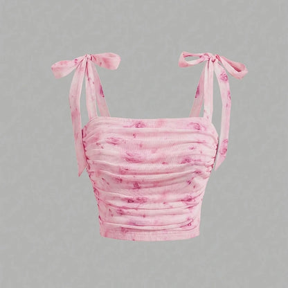 Solid Tie Shoulder Ruched Wide Strap Slim Fit Crop Top Women Clothing Summer 2025 Y2K Clothes Pink Backless Camis Top Streetwear