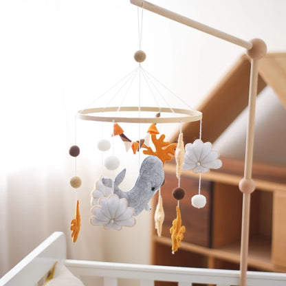 Baby Crib Mobile Bed Bell Rattle Toys Wooden Crochet Stars Pendant Bed Bell Toys Newborn Comfort Crib Bracket Hanging Toys Gifts