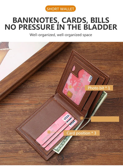Men's Slim Money Clip Wallet Credit Card ID Holder Casual Male Leather Short Multi Card Holder Purses Business Man Bifold Wallet - Smarsty