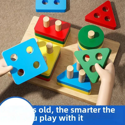 Montessori Wooden Sorting Stacking Toys Puzzle for Toddlers and Kids Preschool Fine Motor Skill Toy for 1 Years - Smarsty