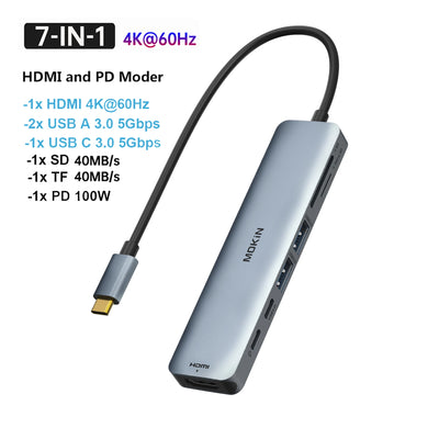 USB C Hub 4K 60Hz HDMI DisplayPort Ethernet PD 100W - Smarsty