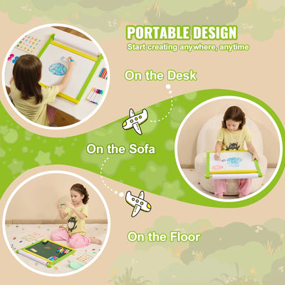 SucceBuy Tabletop Children Magnetic Drawing Board 3-in-1 Double-Sided Kids Art Easel with Painting Accessories for Girls Toy