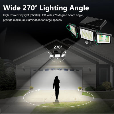Outdoor Waterproof Solar Light with Motion Sensor 3-Head 200+ LEDs Security Light for Porches Garages Yard Entrances - Smarsty