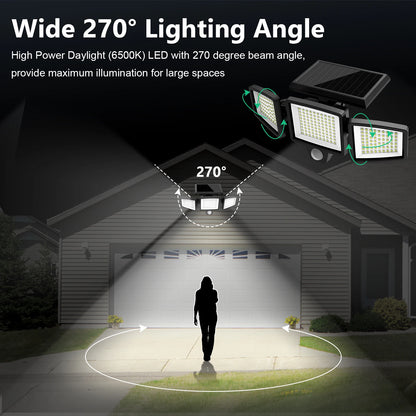 Outdoor Waterproof Solar Light with Motion Sensor 3-Head 200+ LEDs Security Light for Porches Garages Yard Entrances
