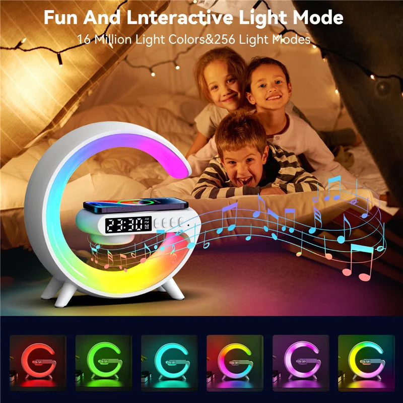 Wireless Charger Pad Stand With RGB Night Light Alarm Clock - Smarsty