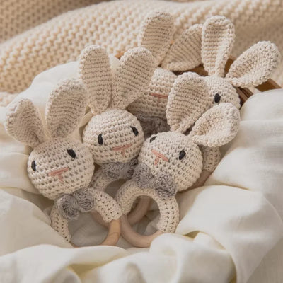 Baby Crochet Rattle Wooden Teether Toy BPA Free Wood Rodent Rabbit Rattle Baby Mobile Play Gym Newborn Educational Music Toys by Smarsty