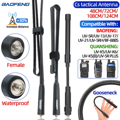 ABBREE CS Tactical Antenna SMA-Female Dual Band VHF UHF 144/430Mhz Foldable For Walkie Talkie Baofeng UV-21 UV-5R QuanSheng K5 - Smarsty