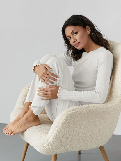 Mozuleva Love Jacquard Long Sleeved Pajamas Set Women's Spring Knitted Cardigan Pants Pajamas Comfortable Women Home Clothes - Smarsty