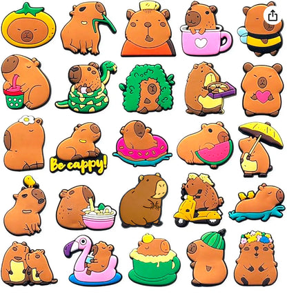 20Pcs Capybara Series Shoe Charms For Slides Sandals, PVC Shoe Decorations Accessories For Christmas Birthday Gift Party Favor