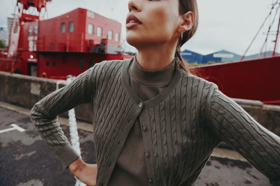 AS AW25 new design knitting cable cardigan + ribbing mockneck dress maxi length match for lady wear - Smarsty