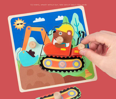Baby Toys Montessori Wooden Puzzles Children Toys Hand Grab Board Animals Cognition Educational Learning Toys For Kids 1-3 Years by Smarsty
