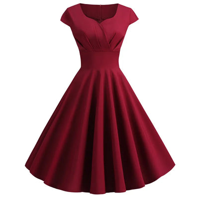 Pink Summer Dress Women V Neck Vintage Robe Elegant Retro pin up Party Office Midi Dresses - Smarsty