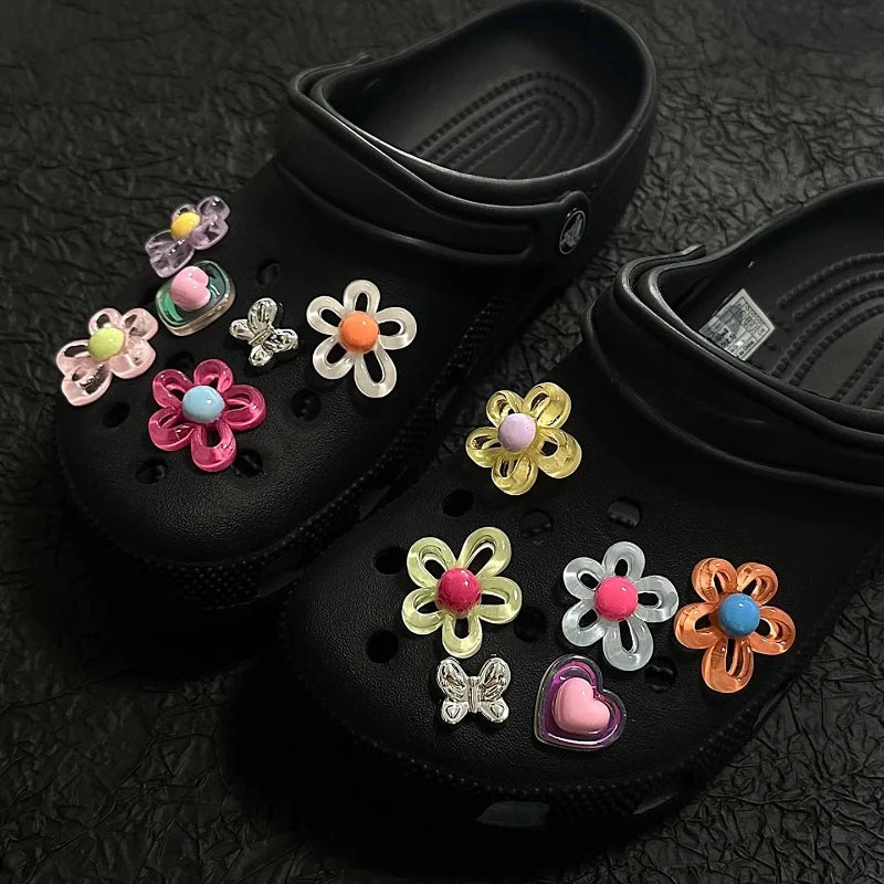 12pcs Set Shoes Decoration for Summer Sandals & Slippers Three-dimensional Colorful Flowers Shoes for Women DIY Shoe Accessories