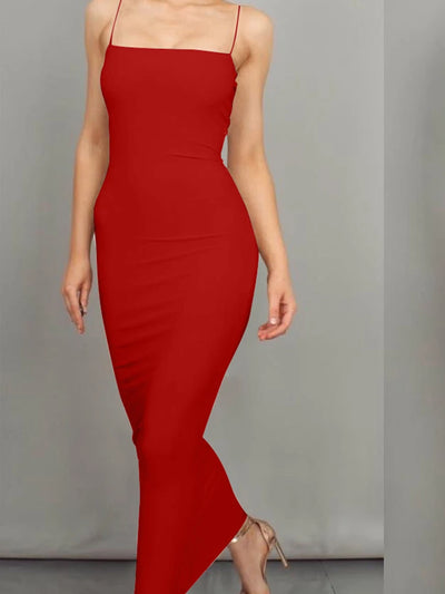 2025 New Spring Summer Women's High Elastic Sleeveless Backless Dress Long Sling Dresses Club Sexy Suspender Dress - Smarsty