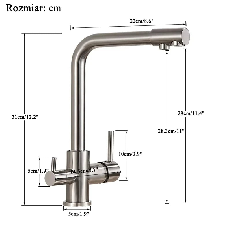 Chrome Kitchen Faucet with Pure Water Filter and Dual Handles - Smarsty