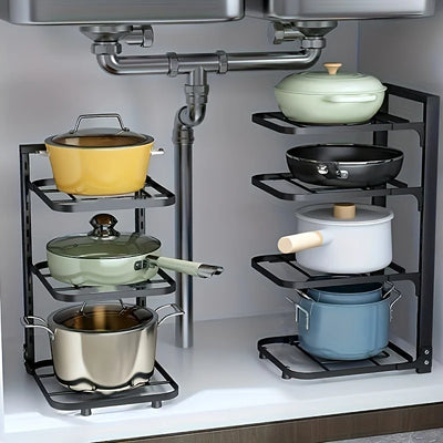 Adjustable Pot Rack Organizer, Kitchen Stainless Steel Pot Storage Rack ,Multi-Layer Household Pot and Pan Organzier for Kitchen by Smarsty
