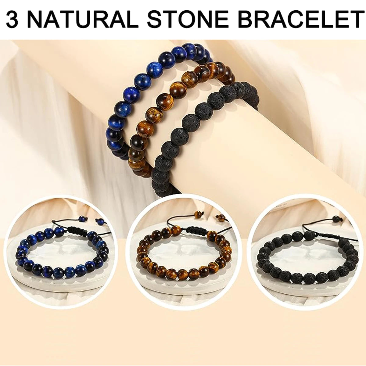 Natural Tiger Eye Lava Rock Bracelet Handmade Protection - Smarsty