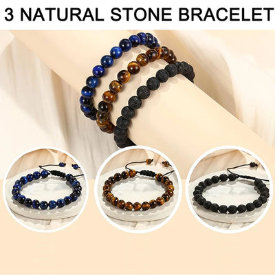 Natural Tiger Eye Lava Rock Bracelet Handmade Protection - Smarsty