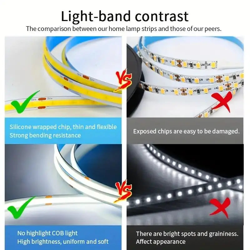 LED COB Light Strip Touch Dimmer Flexible Diode Tape 5V USB Linear Indoor Lighting Lamp Room DIY TV Mirror Backlight Wall Decor - Smarsty