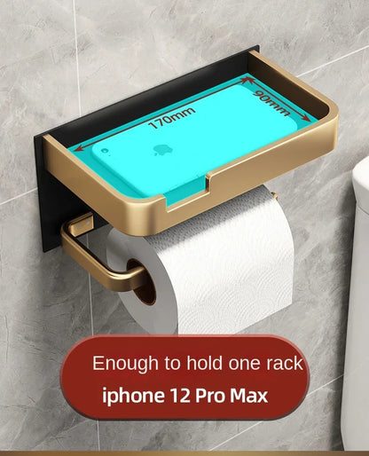 Black Gold Wall Mount Toilet Paper Holder with Shelf - Smarsty