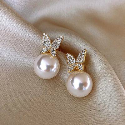 14K Gold Luxury Earrings With Zircon Pearl Twist Design - Smarsty