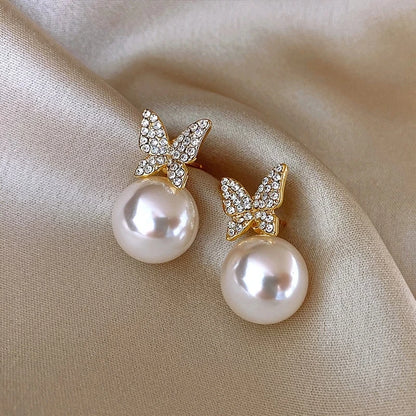 14K Gold Luxury Earrings With Zircon Pearl Twist Design - Smarsty
