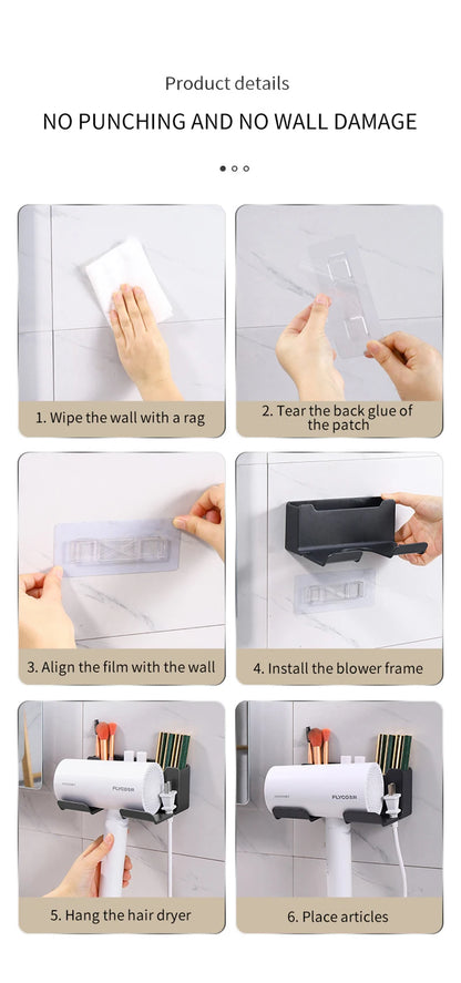 Wall Mounted Hair Dryer Holder Organizer for Bathrooms - Smarsty