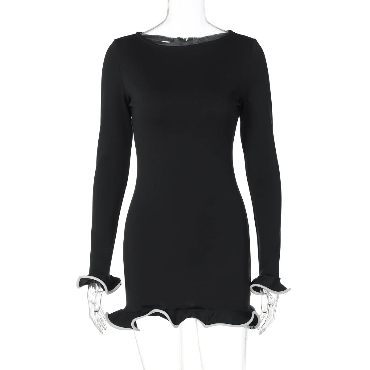 Dulzura O-Neck Long Sleeves Ruffles Patchwork Bodycon Mini Dress Sexy Elegant Outfit Party Club Streetwear Autumn Winter Clothes