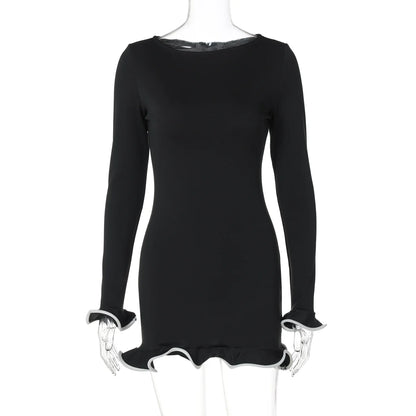 Dulzura O-Neck Long Sleeves Ruffles Patchwork Bodycon Mini Dress Sexy Elegant Outfit Party Club Streetwear Autumn Winter Clothes