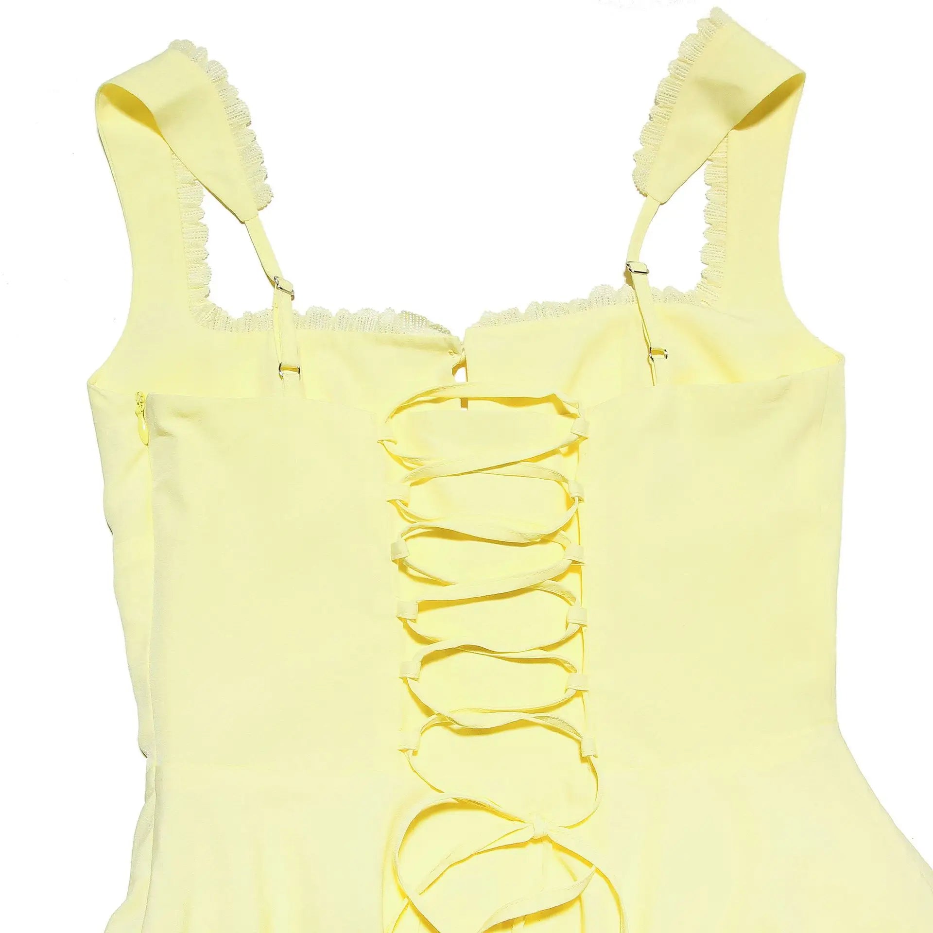 Mingmingxi 2024 Summer Lovely A Line Dress Yellow Sexy Party Dresses Hollow Out Lace Up Elegant Holiday Dress Women