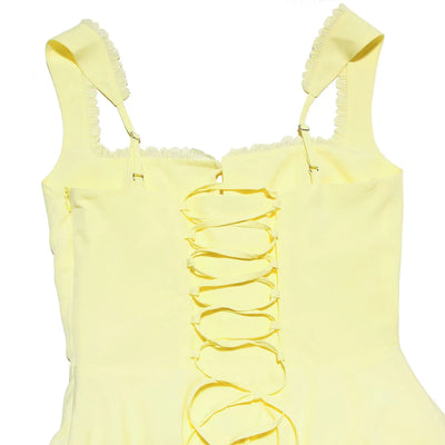 Mingmingxi 2024 Summer Lovely A Line Dress Yellow Sexy Party Dresses Hollow Out Lace Up Elegant Holiday Dress Women - Smarsty