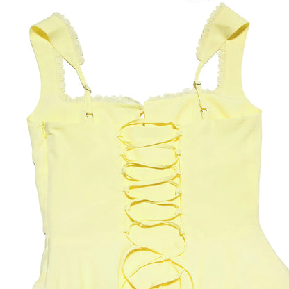 Mingmingxi 2024 Summer Lovely A Line Dress Yellow Sexy Party Dresses Hollow Out Lace Up Elegant Holiday Dress Women