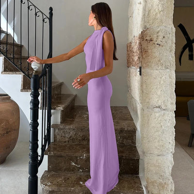 Hugcitar Fashion Solid O Neck Sleeveless Patchwork Sexy Bodycon Maxi Prom Dress Summer Women Clothes Party Festival Club Y2K - Smarsty