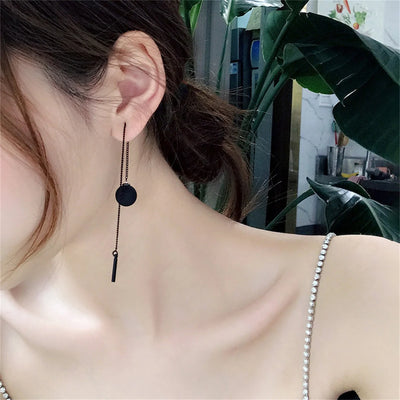Vintage Punk Black Flower Drop Earrings for Women Geometric Style - Smarsty