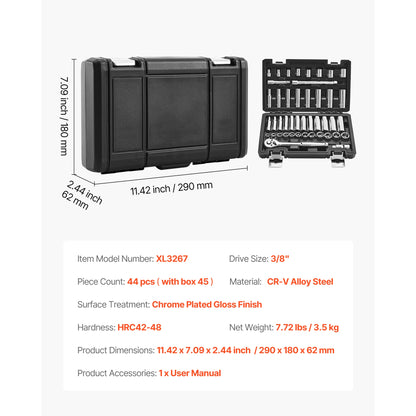 SucceBuy Socket Set 86 Pieces 3/8 1/4 1/2in Drive Socket and Ratchet Set SAE Metric Mechanic Tool Kit with Ratchet Wrench