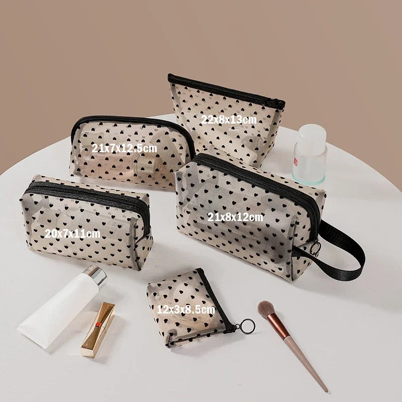 Mesh Heart Makeup Bags Waterproof Washable Organizer - Smarsty