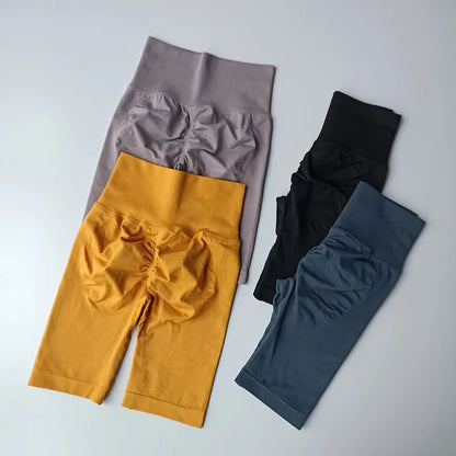Women Yoga Shorts High Waist Sport Shorts Hip Push Up Soft Fitness Quick Dry Running Shorts Tummy Control Workout Gym Shorts - Smarsty
